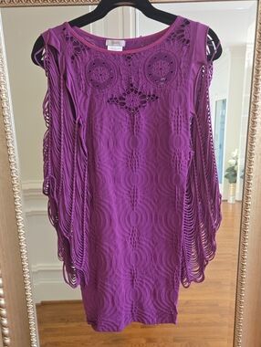 Poof! Purple Mini Dress with Fringe Cutouts